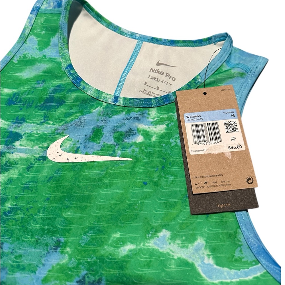 NWT Nike Pro Green Blue and White crop top tank top - Picture 2 of 3